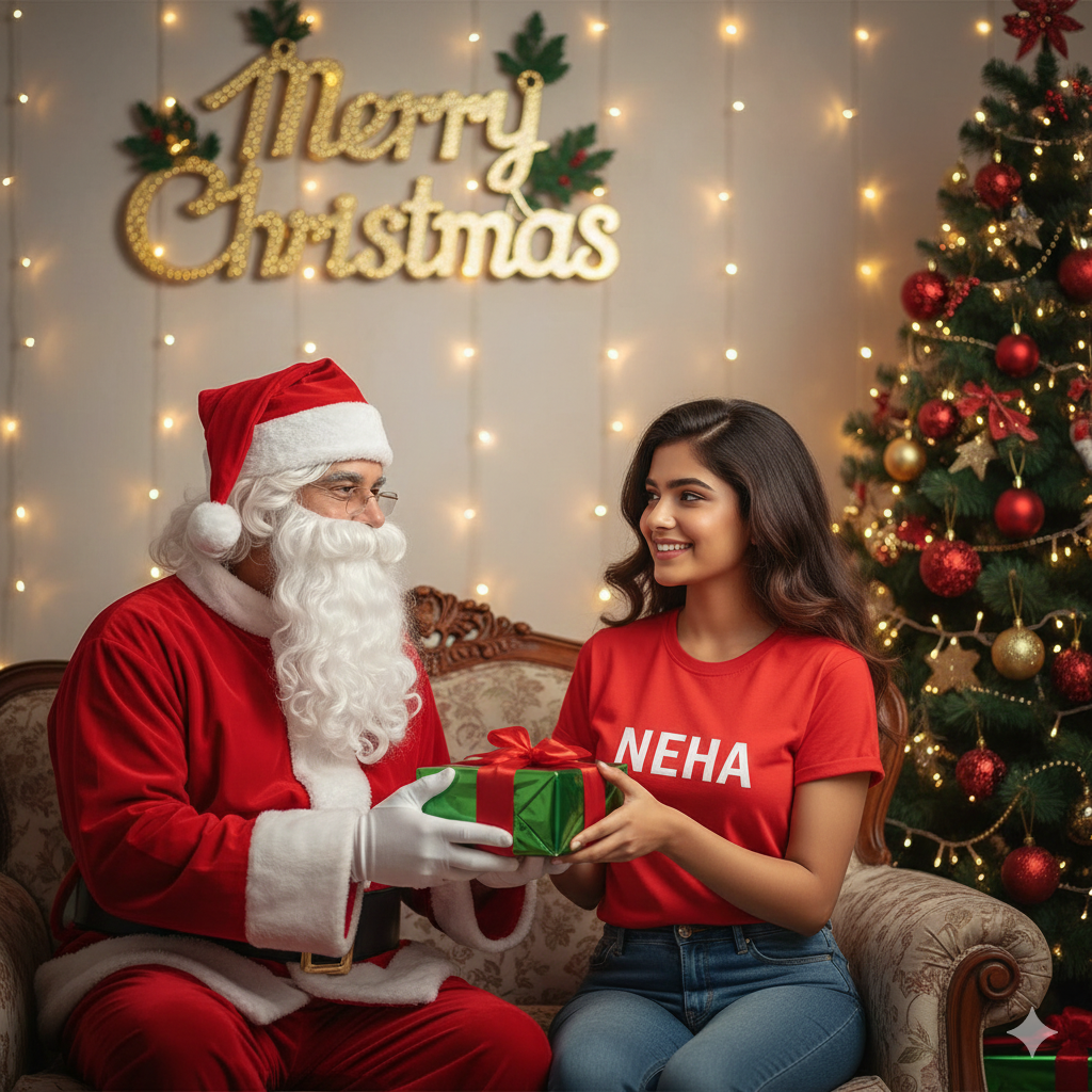 merry christmas images ai photo editing prompt for Girls on google gemini - AI Generated Image