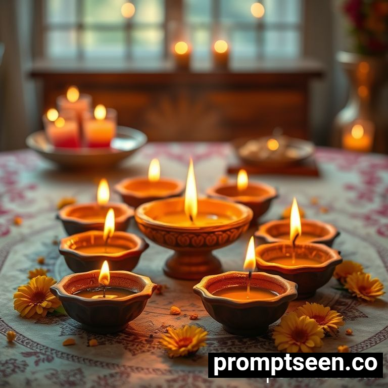Happy diwali diya arrangement prompt gemini - AI Generated Image