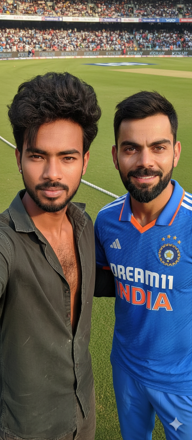 Selfi With Virat Kohli Ai Photo Editing Prompt Copy Paste On Google Gemini - AI Generated Image