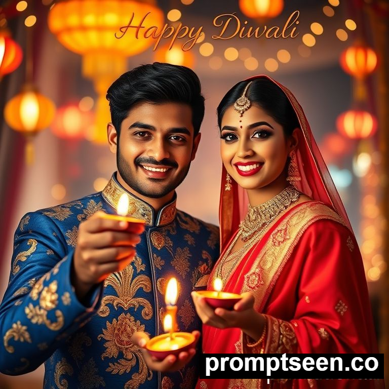 happy diwali prompt for couples in english - AI Generated Image