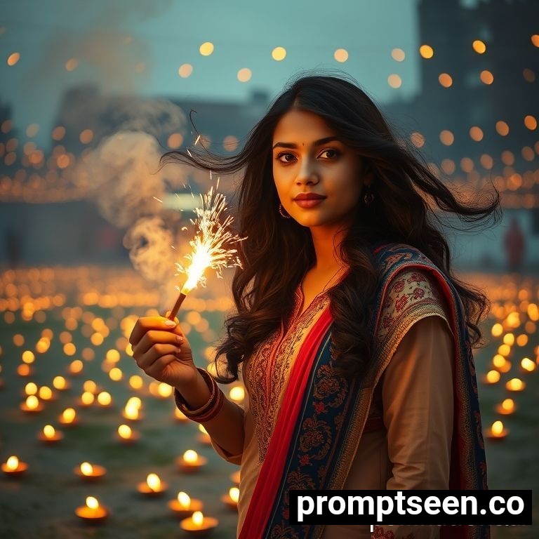 Diwali prompt Google gemini ai photo editing for girls - AI Generated Image