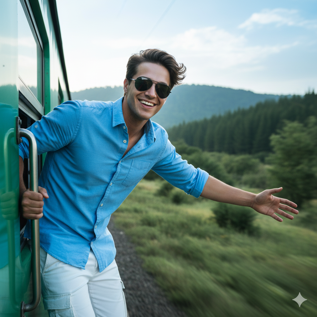 Hanging on train google gemini ai photo editing prompt - AI Generated Image