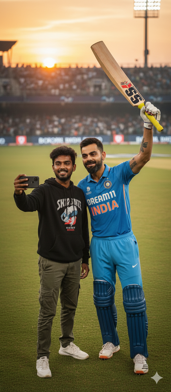 Virat Kohli Selfie Ai Photo Editing Prompts Google Gemini Copy Paste Prompt - AI Generated Image