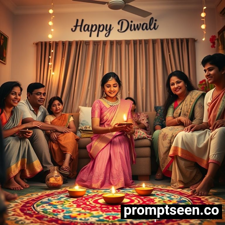 Happy diwali prompt for girls with family - AI Generated Image