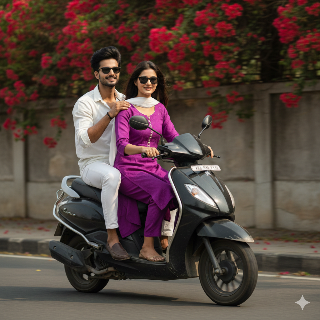 Cute Couple Bike Riding Ai Photo Editing Prompt Just Try On Google Gemini - AI Generated Image