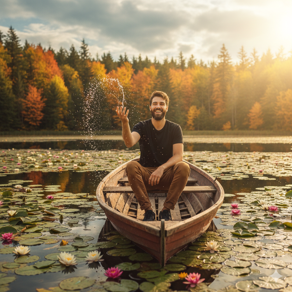 Prompt Seen Wooden Boat On Lake For Google Gemini Ai Photo Editing - AI Generated Image