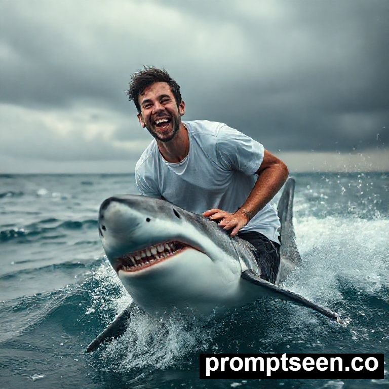 shark rider prompt seen to create just copy and paste prompt - AI Generated Image