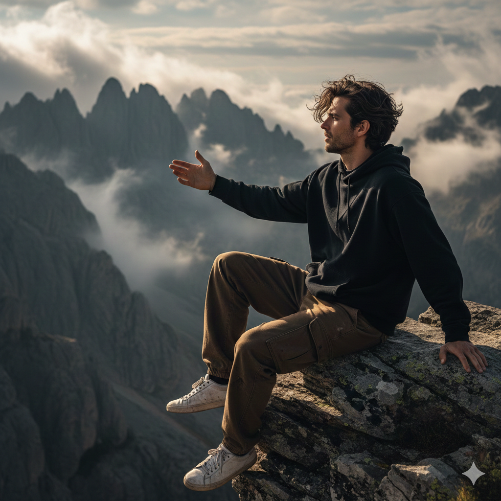 Sitting Rocky Mountain Cliff Ai Prompt For Google Gemini Copy Paste - AI Generated Image