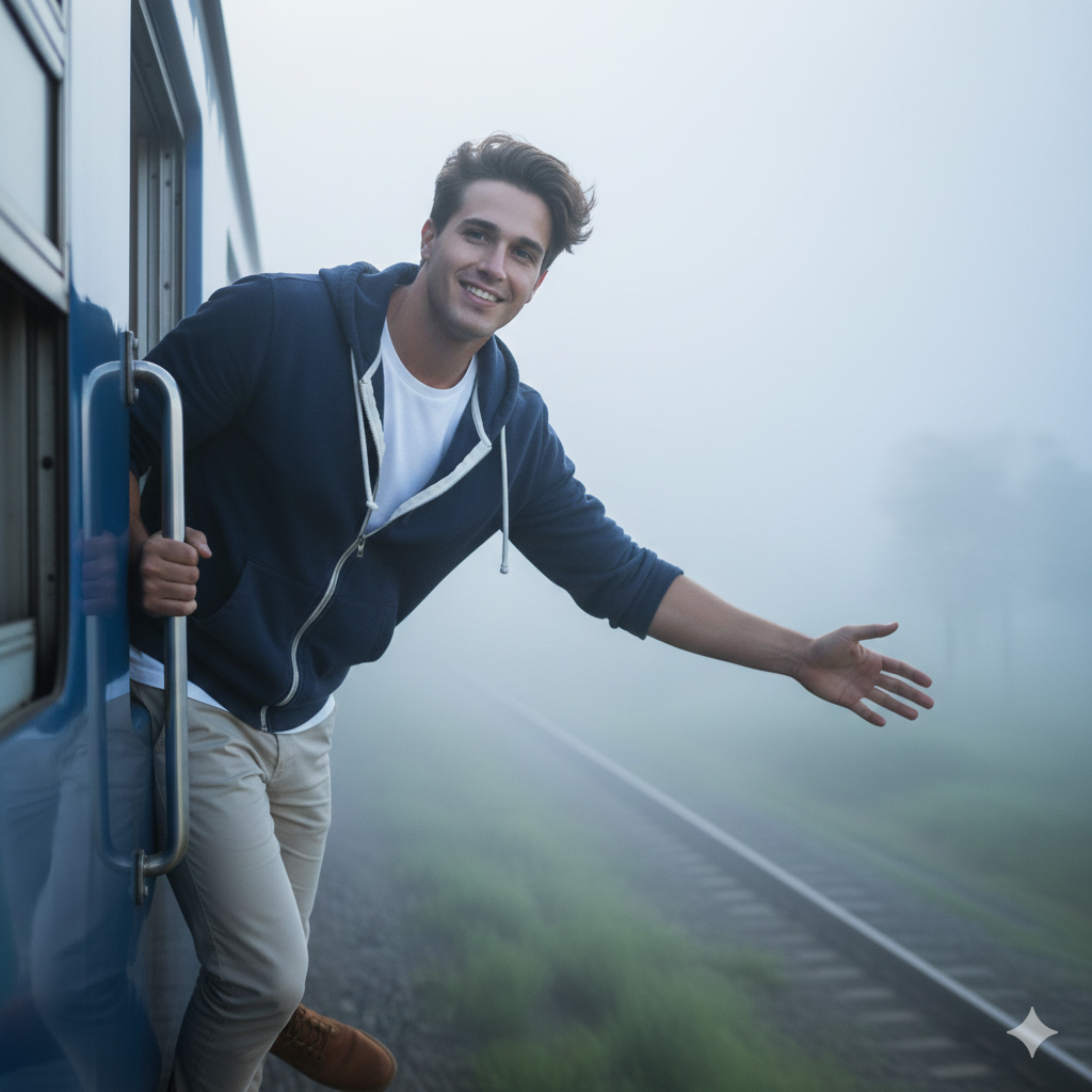 Train journey enjoying pic google gemini ai prompt copy paste  - AI Generated Image