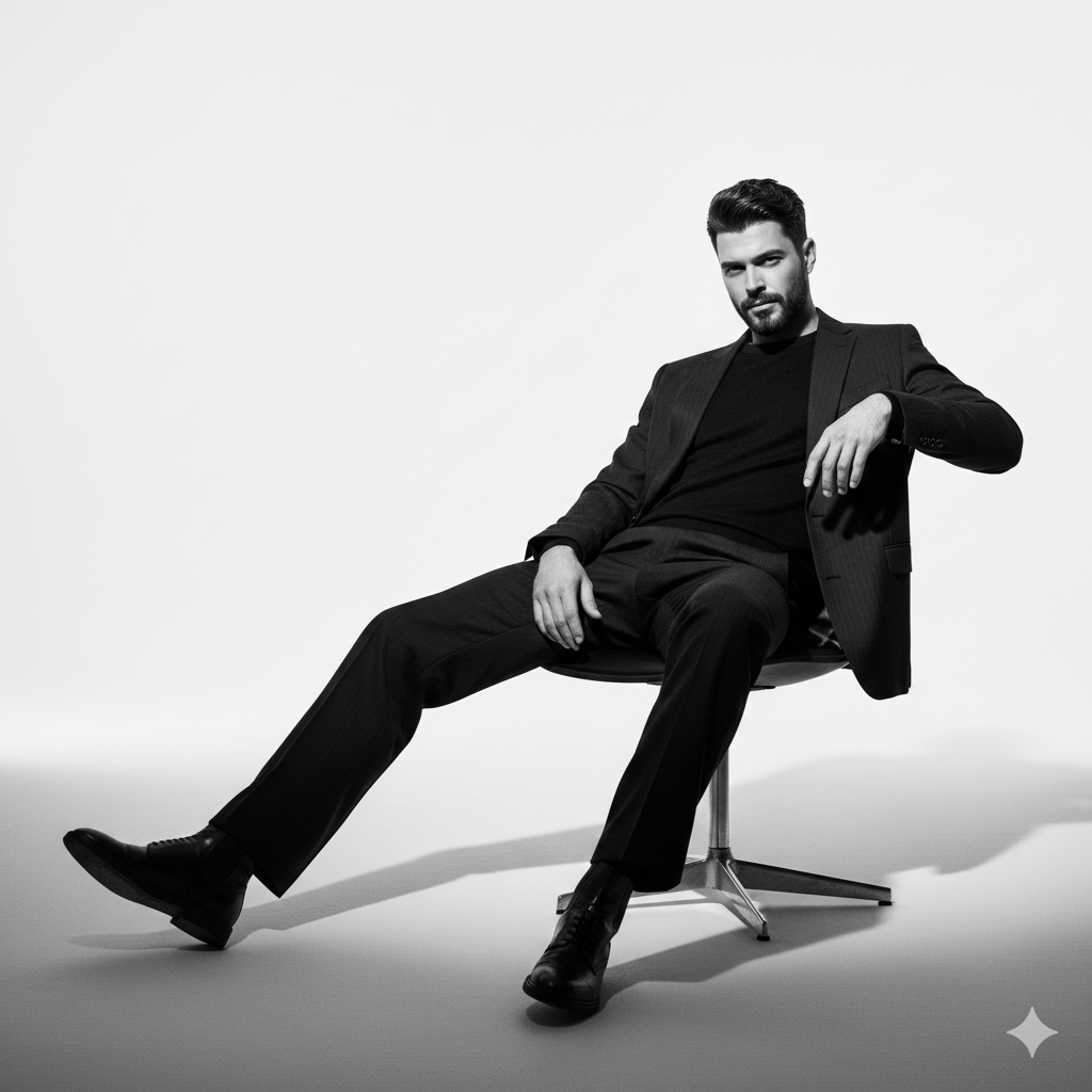 black and white fashion editorial portrait for boys copy paste google gemini prompt - AI Generated Image