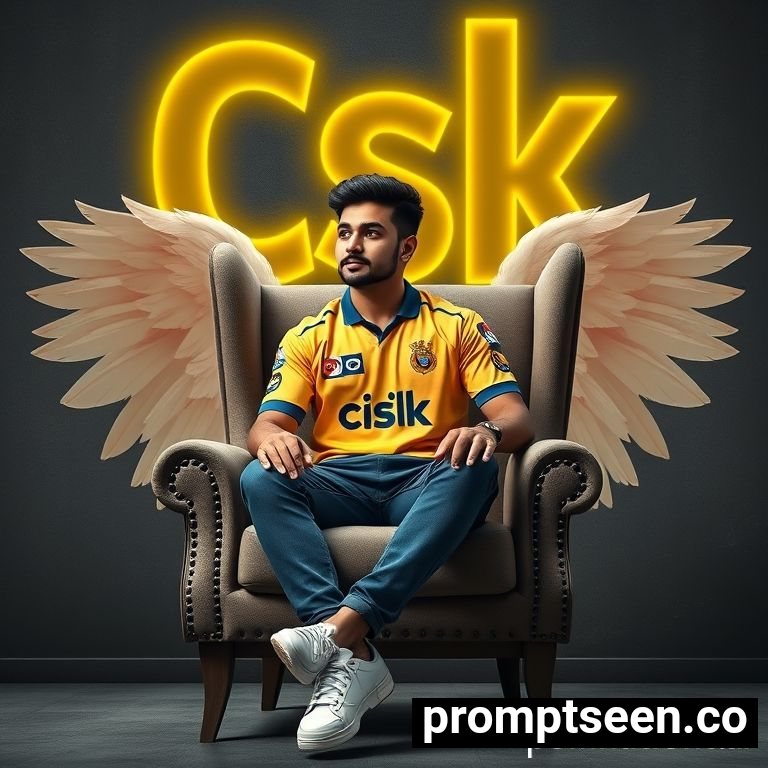 Csk team prompt for boys sitting on wing chair - AI Generated Image
