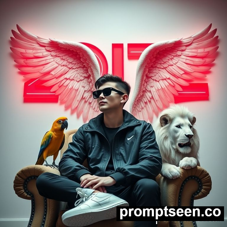 wing chair prompt with white lion  - AI Generated Image